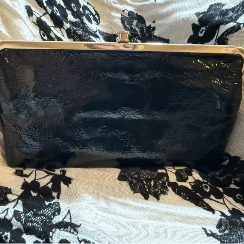 HOBO Shiny Black Clutch with Silver Accents